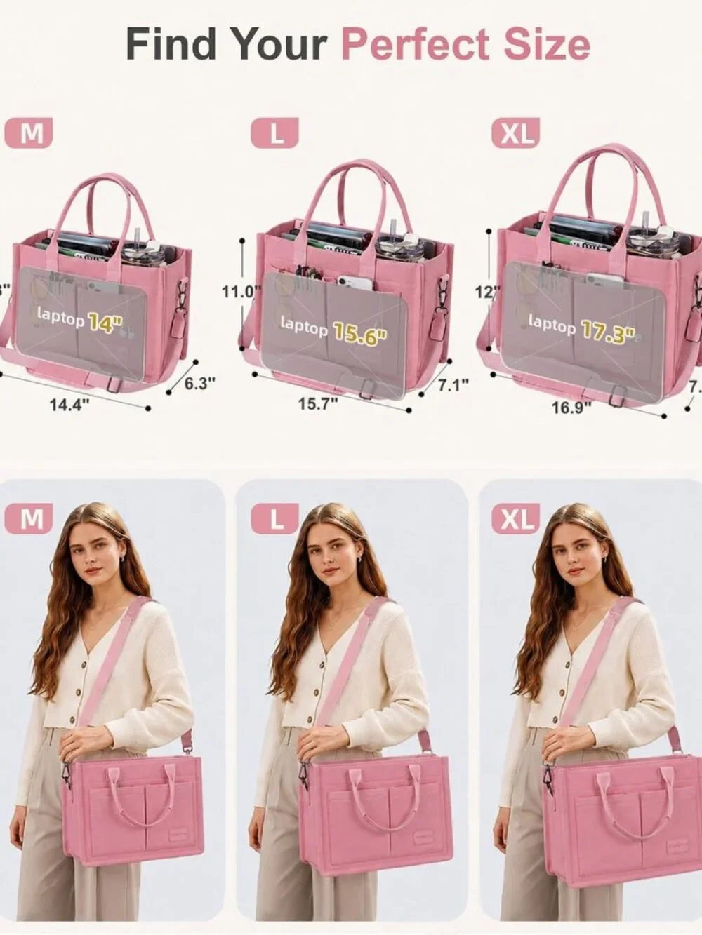 Stylish Canvas Tote Bag for Women - Zipper Closure, Compartments for Work